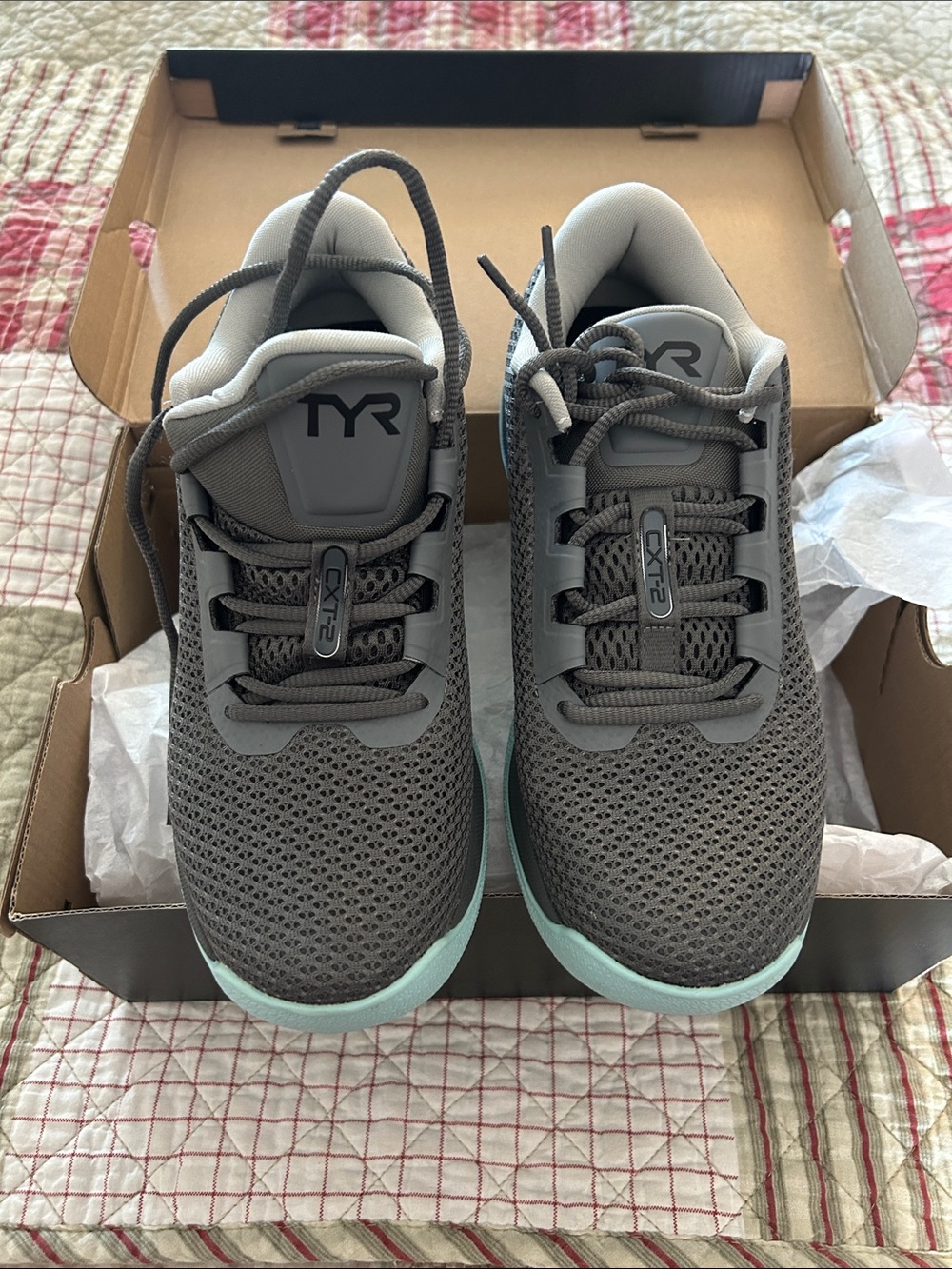 TYR CXT-2F Trainer Gray Mesh Sneakers with Light Blue Soles